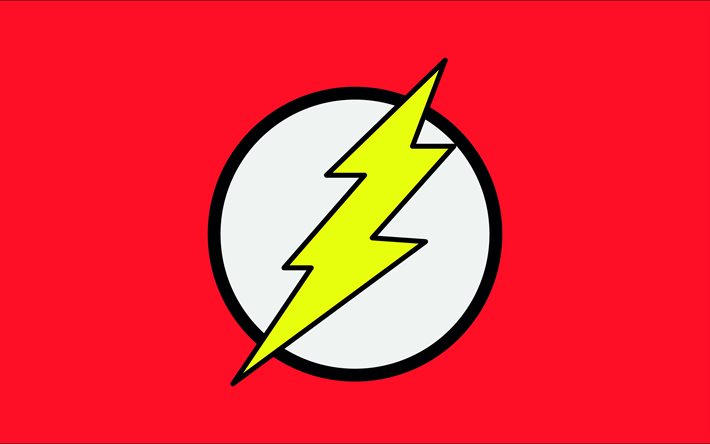 Il logo Flash, 4k, minimalismo, sfondo rosso, creativo, The Flash, Logo di Flash