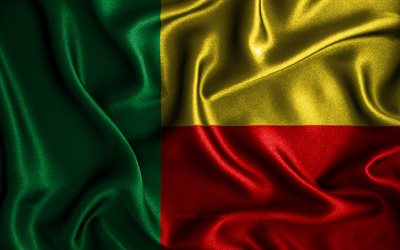 Benin flagga, 4k, siden v&#229;giga flaggor, afrikanska l&#228;nder, nationella symboler, Benins flagga, tyg flaggor, 3D konst, Benin, Afrika, Benin 3D flagga