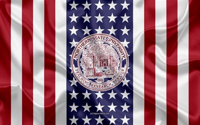 Northern State University Emblem, American Flag, Northern State University logo, Aberdeen, South Dakota, USA, Northern State University