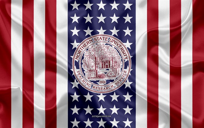 emblem der northern state university, amerikanische flagge, logo der northern state university, aberdeen, south dakota, usa, northern state university
