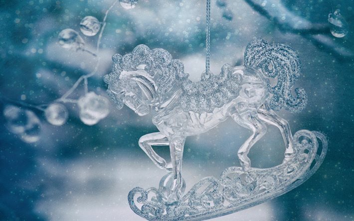 ガラスの馬の置物, 冬。, 氷の馬の置物, 美しい置物, 新年。