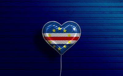 I Love Cabo Verde, 4k, realistic balloons, blue wooden background, African countries, Cabo Verde flag heart, favorite countries, flag of Cabo Verde, balloon with flag, Cabo Verde flag, Cabo Verde, Love Cabo Verde