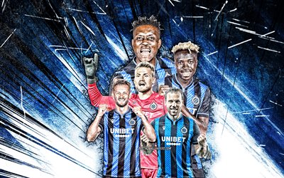 4k, David Okereke, Mats Rits, Ruud Vormer, Simon Mignolet, Youssouph Badji, Brugge FC, football, Jupiler League, blue abstract rays, Brugge team, soccer