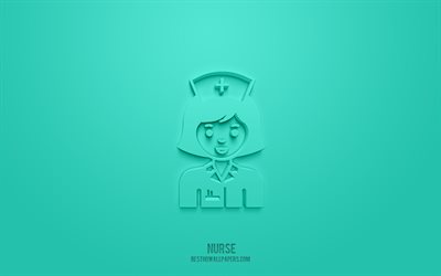 Nurse 3d icon, white background, 3d symbols, Nurse, Medicine icons, 3d icons, Nurse sign, Medicine 3d icons