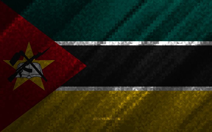 Drapeau du Mozambique, abstraction multicolore, drapeau de mosa&#239;que du Mozambique, Mozambique, art de mosa&#239;que, drapeau du Mozambique