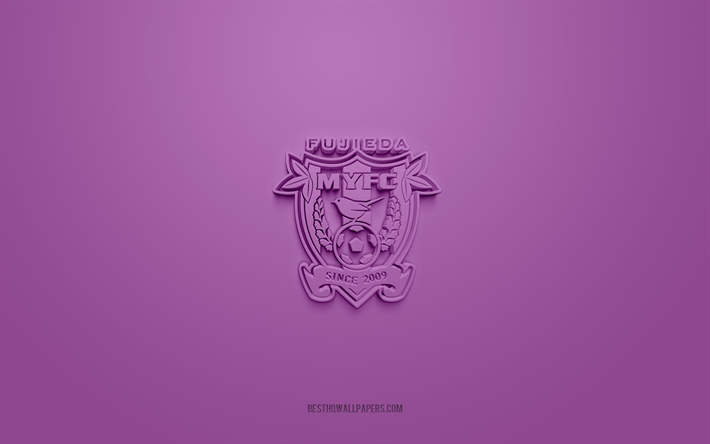 Fujieda MYFC, logo 3D cr&#233;atif, fond violet, Ligue J3, embl&#232;me 3d, Japan Football Club, Shizuoka, Japon, football, logo Fujieda MYFC 3d
