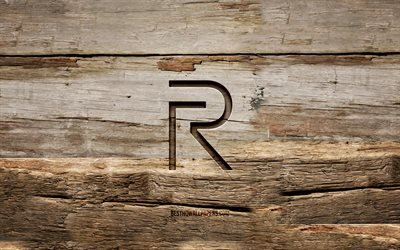 Realme wooden logo, 4K, wooden backgrounds, brands, Realme logo, creative, wood carving, Realme