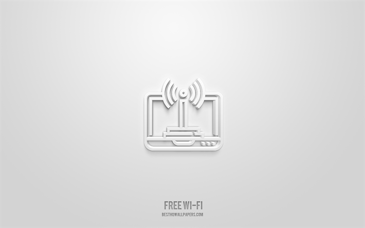 Free Wi-fi 3d icon, white background, 3d symbols, Free Wi-fi, hotel icons, 3d icons, hotel sign, Free Wi-fi 3d icons