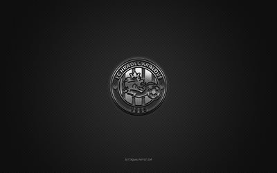 FC Hradec Kralove, Czech football club, silver logo, gray carbon fiber background, Czech First League, football, Hradec Kralove, Czech Republic, FC Hradec Kralove logo