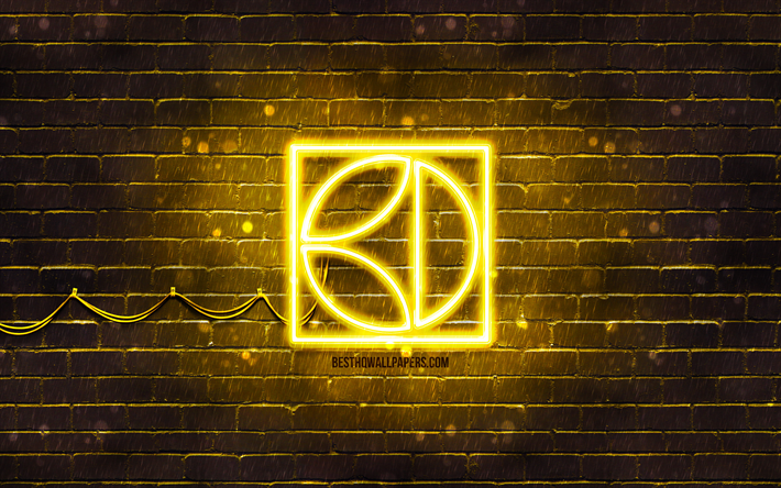 Logo jaune Electrolux, 4k, brickwall jaune, logo Electrolux, marques, logo n&#233;on Electrolux, Electrolux