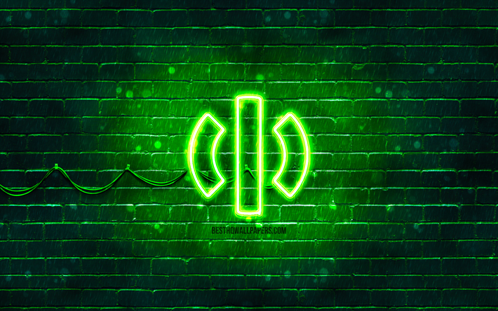 Logo HiPhi verde, 4k, muro di mattoni verde, logo HiPhi, marchi, logo HiPhi neon, HiPhi