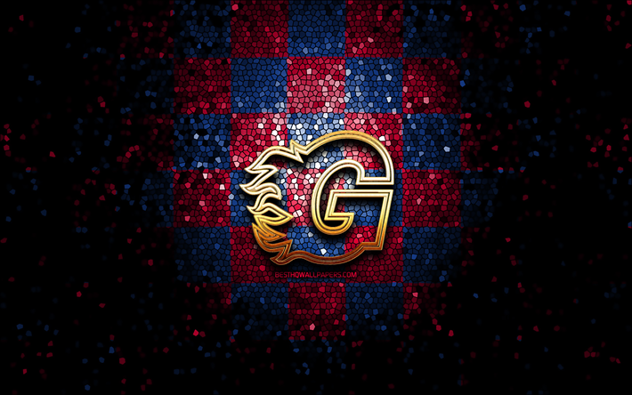 Guildford Flames, glitterlogotyp, Elite League, lila svartrutig bakgrund, hockey, engelskt hockeylag, Guildford Flames logotyp, mosaikkonst