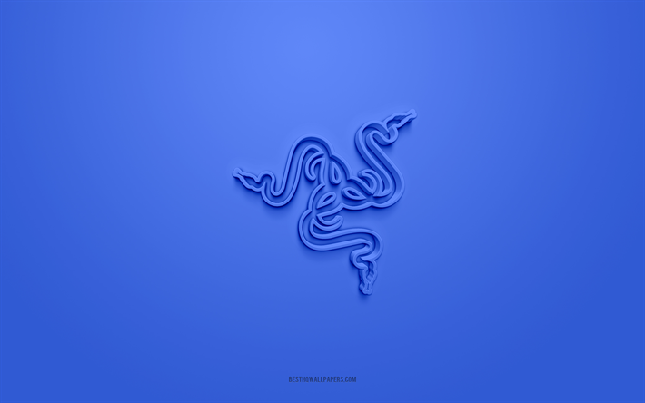 Razer3dロゴ, 青い背景, 3Dアート, Razerエンブレム, Razerのロゴ, クリエイティブな3Dアート, Razer, 青いRazerロゴ