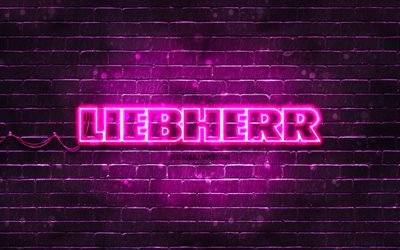 Liebherr purple logo, 4k, purple brickwall, Liebherr logo, brands, Liebherr neon logo, Liebherr