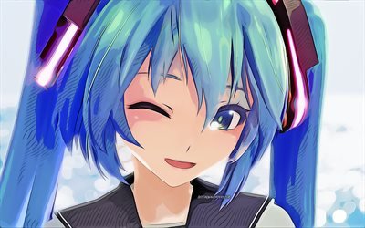 Hatsune Miku, 4k, vector art, Vocaloid, manga, portrait, Vocaloid characters, Hatsune Miku Vocaloid, Hatsune Miku 4K