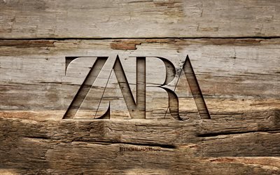 Zara wooden logo, 4K, wooden backgrounds, brands, Zara logo, creative, wood carving, Zara