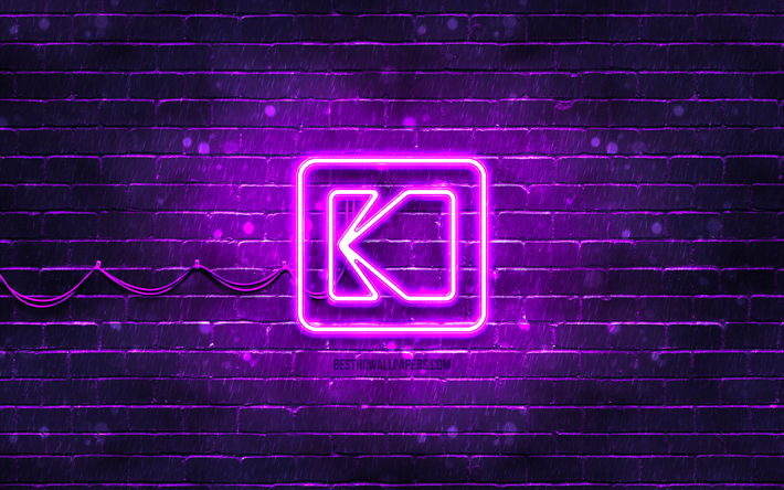 kodak violett-logo, 4k, violett brickwall, kodak logo, marken, kodak neon-logo, kodak