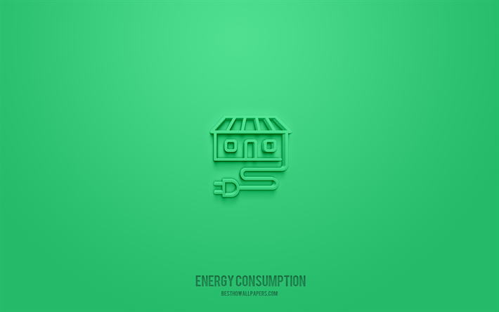 エネルギー消費量3dアイコン, 緑の背景, 3Dシンボル, エネルギー使用, エコロジーアイコン, 3D图标, エネルギー使用量, エコロジー3Dアイコン