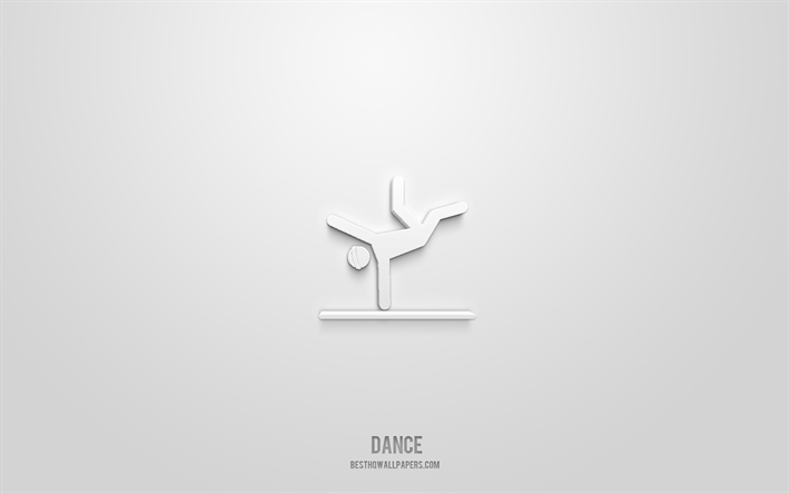 Icona della danza 3d, sfondo bianco, simboli 3d, danza, icone dello sport, icone 3d, segno della danza, icone dello sport 3d