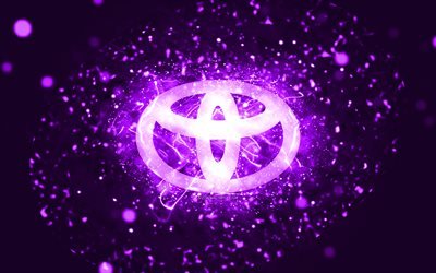 Toyota violet logo, 4k, violet neon lights, creative, violet abstract background, Toyota logo, cars brands, Toyota