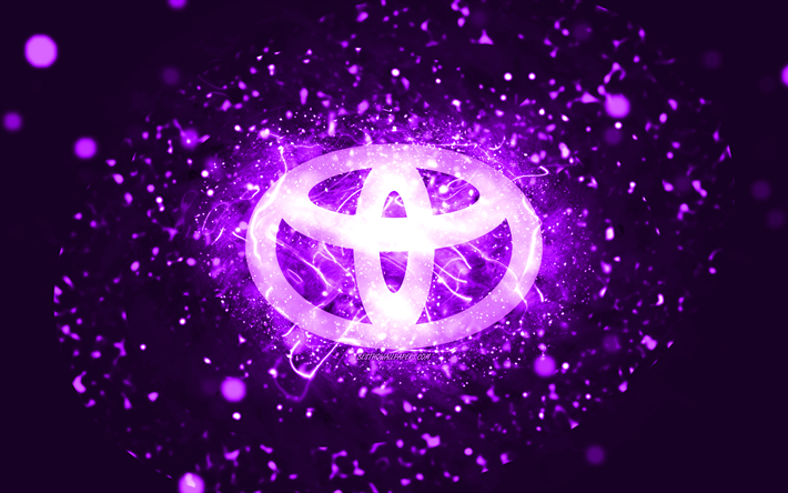 Toyota violetti logo, 4k, violetti neon valot, luova, violetti abstrakti tausta, Toyota logo, automerkit, Toyota