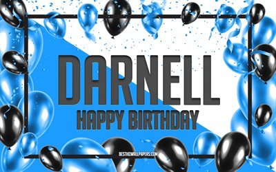 お誕生日おめでとうダーネル, 誕生日用風船の背景, ダーネル, 名前の壁紙, ダーネルお誕生日おめでとう, 青い風船の誕生日の背景, ダーネルの誕生日
