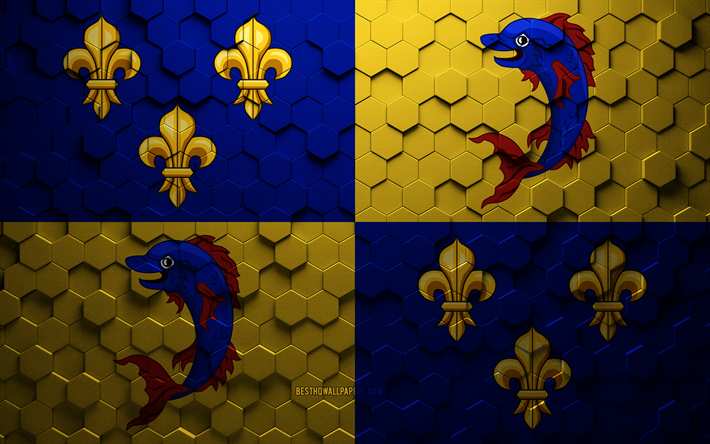Drapeau du Dauphin&#233;, art en nid d&#39;abeille, drapeau des hexagones du Dauphin&#233;, art des hexagones 3d du Dauphin&#233;, drapeau du Dauphin&#233;