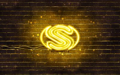 Safira logotipo amarelo, 4k, amarelo brickwall, Safira logotipo, marcas, Safira neon logotipo, Safira