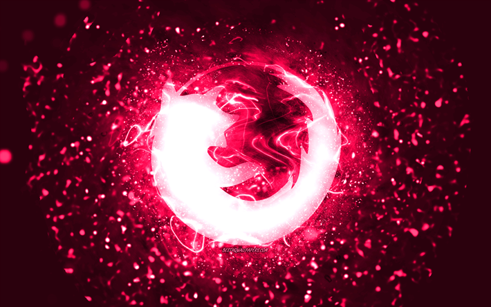 Mozilla logo rosa, 4k, luci al neon rosa, creativo, sfondo astratto rosa, logo Mozilla, marchi, Mozilla