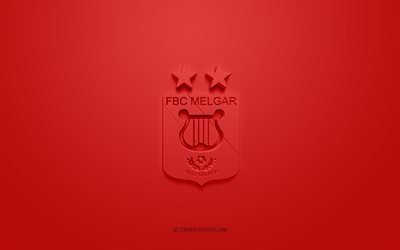 FBC Melgar, creative 3D logo, red background, Peruvian Primera Division, 3d emblem, Peruvian football club, Arequipa, Peru, 3d art, Liga 1, football, FBC Melgar 3d logo