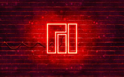 Logo rouge Manjaro, mur de brique rouge, 4k, nouveau logo Manjaro, Linux, logo n&#233;on Manjaro, logo Manjaro, Manjaro