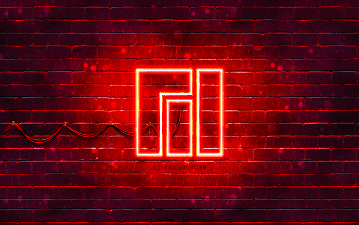 Manjaro logotipo vermelho, tijolo vermelho, 4k, Manjaro novo logotipo, Linux, Manjaro neon logo, Manjaro logotipo, Manjaro