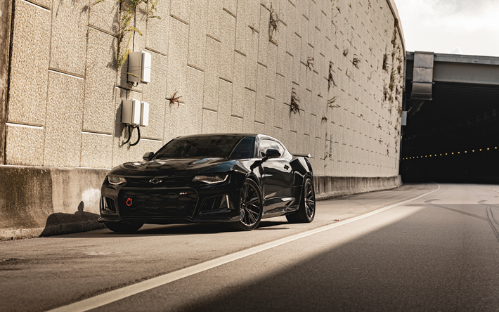 Download wallpapers Chevrolet Camaro ZL1, front view, exterior, black Camaro  ZL1, American sports cars, Chevrolet for desktop free. Pictures for desktop  free