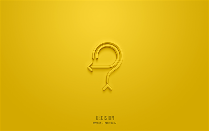Decisione icona 3d, sfondo giallo, simboli 3d, decisione, icone di affari, icone 3d, segno di decisione, icone di affari 3d