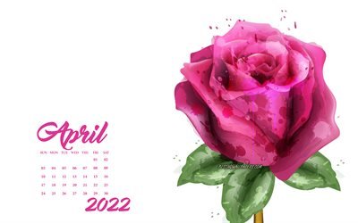 2022 أبريل التقويم, ارتفع الجرونج الوردي, تقويمات ربيع عام 2022, 2022 مفاهيم, الزهور, تقويم أبريل 2022