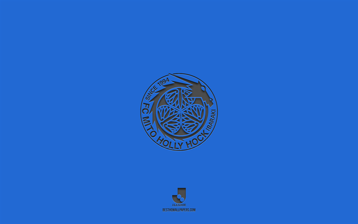 Mito HollyHock, sininen tausta, Japanin jalkapallojoukkue, Mito HollyHock -tunnus, J2 League, Japani, jalkapallo, Mito HollyHockin logo