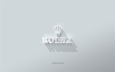 Rolex logotipo, fundo branco, Rolex logotipo 3d, Arte 3d, Rolex, 3d Rolex emblema
