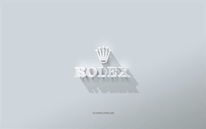 Logo Rolex, sfondo bianco, logo Rolex 3d, arte 3d, Rolex, emblema 3d Rolex