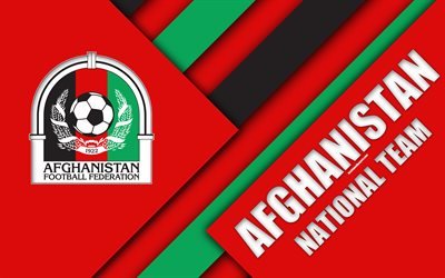 Afghanistan football national team, 4k, emblem, material design, red white abstraction, Afghanistan Football Federation, logo, Afghanistan, football, coat of arms