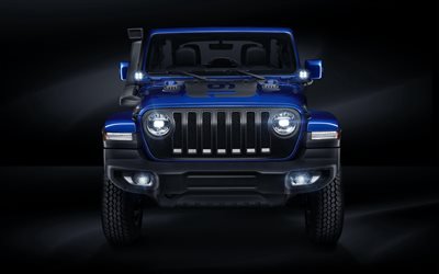 Jeep Wrangler Unlimited Moparized, 4k, 2018 cars, SUVs, blue jeep, studio, Jeep Wrangler, Jeep