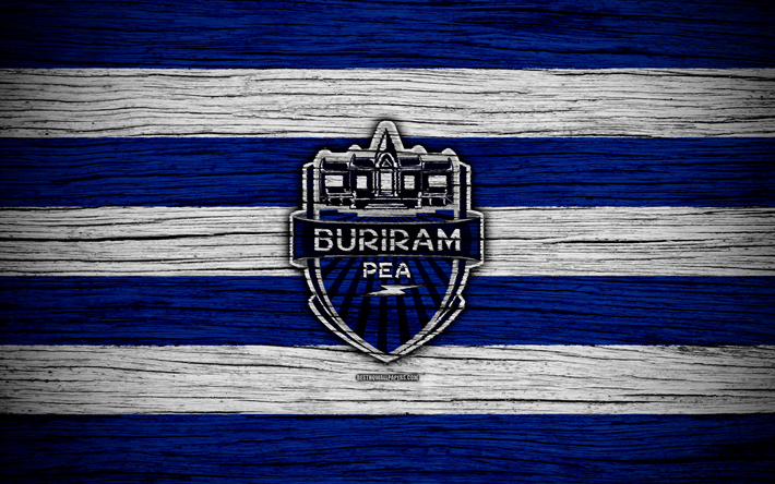 Buriram United FC, 4k, Tayland 1 Ligi, futbol, futbol kul&#252;b&#252;, Tayland, Buriram United, logo, ahşap doku, FC Buriram United