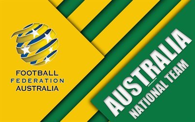 Australia football national team, 4k, emblem, Asia, material design, yellow green abstraction, Football Federation Australia, FFA, logo, Australia, football, coat of arms