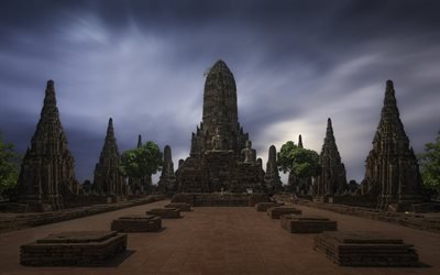 Wat Phra Ram, Ayutthaya, Buddhalainen temppeli, Thaimaa, n&#228;ht&#228;vyyksi&#228;, antiikin arkkitehtuuri, Phra Nakhon Si Ayutthaya
