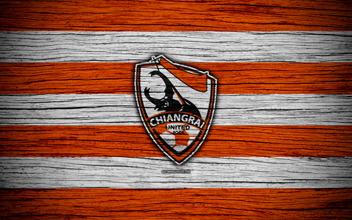 Chiangrai United FC, 4k, Thai League 1, soccer, football club, Thailand, Chiangrai United, logo, wooden texture, FC Chiangrai United