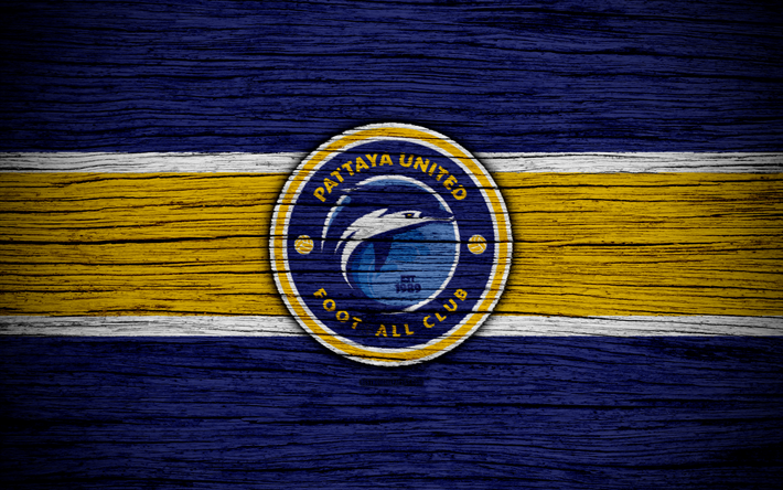 باتايا United FC, 4k, الدوري التايلاندي 1, كرة القدم, نادي كرة القدم, تايلاند, باتايا المتحدة, شعار, نسيج خشبي, FC باتايا المتحدة