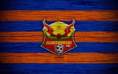 Sukhothai FC, 4k, Thai League 1, soccer, football club, Thailand, Sukhothai, logo, wooden texture, FC Sukhothai