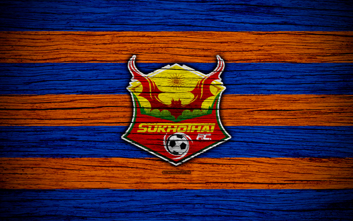 Sukhothai FC, 4k, Tha&#239;landais de la Ligue 1, football, club de football, de la Tha&#239;lande, de Sukhothai, le logo, la texture de bois, le FC Sukhothai