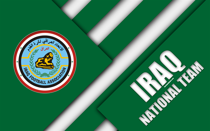 Iraq football national team, 4k, emblem, Asia, material design, white abstraction, Iraq Football Association, IFA, logo, Iraq, football, coat of arms