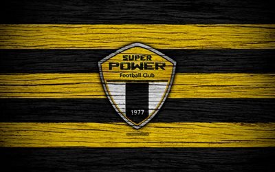 Super Poder FC, 4k, Thai League 1, futebol, clube de futebol, Tail&#226;ndia, Super Poder, logo, textura de madeira, FC Super Poder