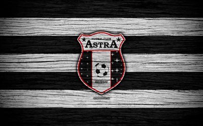 Astra FC, 4k, futebol, Romeno Liga Eu, clube de futebol, Rom&#233;nia, Astra, logo, Liga romena, textura de madeira, FC Astra
